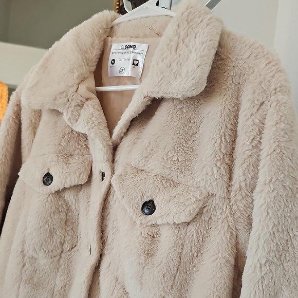Ci Sono Bone Tan Color Button Up Furry Fur Womens Coat - 2X - Picture 9 of 15